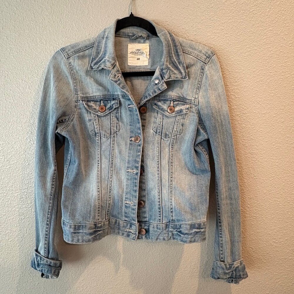 H&M Light Wash Distressed Jean Jacket